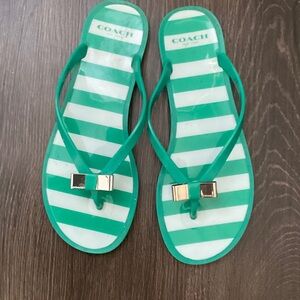 Coach Emerald and White Striped Sandals